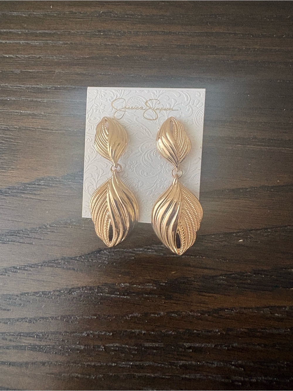 NEW Jessica Simpson Gold Leaf Drop Earrings